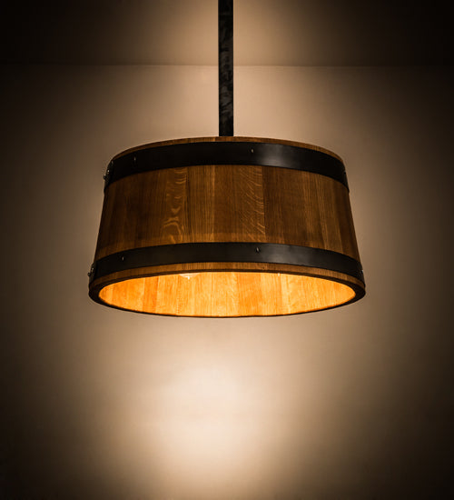 Meyda Lighting Whiskey Barrel 25" 6-Light Costello Black Pendant Light With Wood Shade
