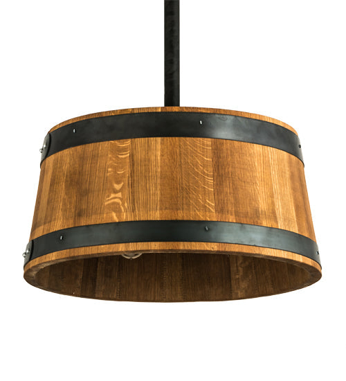 Meyda Lighting Whiskey Barrel 25" 6-Light Costello Black Pendant Light With Wood Shade