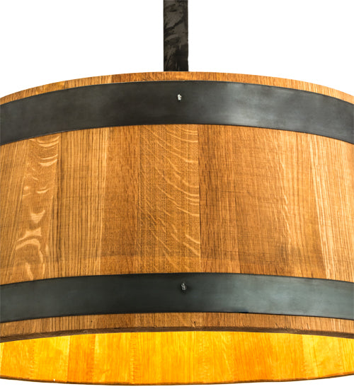 Meyda Lighting Whiskey Barrel 25" 6-Light Costello Black Pendant Light With Wood Shade