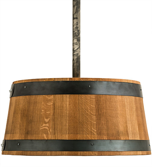 Meyda Lighting Whiskey Barrel 25" 6-Light Costello Black Pendant Light With Wood Shade