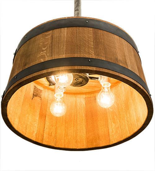 Meyda Lighting Whiskey Barrel 25" 6-Light Costello Black Pendant Light With Wood Shade