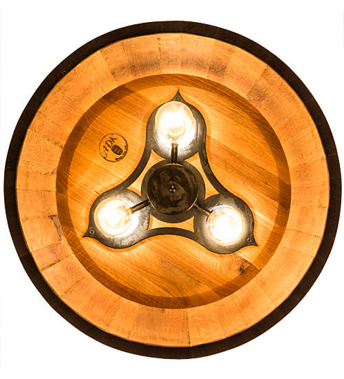 Meyda Lighting Whiskey Barrel 25" 6-Light Costello Black Pendant Light With Wood Shade