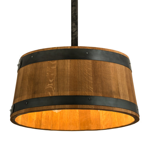 Meyda Lighting Whiskey Barrel 25" 6-Light Costello Black Pendant Light With Wood Shade