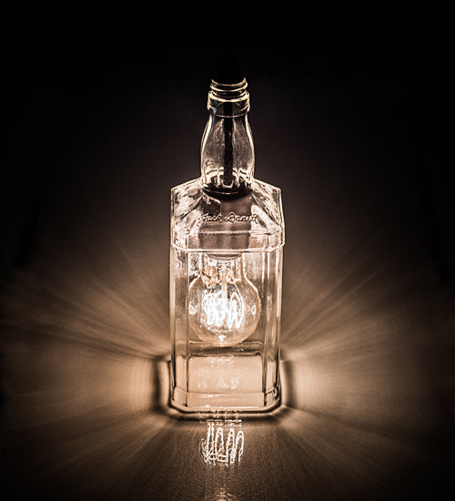 Meyda Lighting Whiskey Bottle 3"Sq Textured Black Bourbon Mini Pendant Light With Clear Bottle Shade Glass