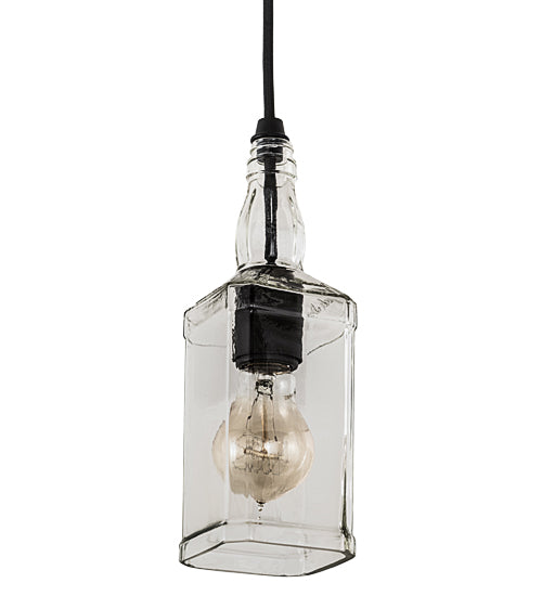 Meyda Lighting Whiskey Bottle 3"Sq Textured Black Bourbon Mini Pendant Light With Clear Bottle Shade Glass
