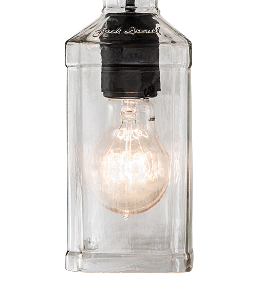 Meyda Lighting Whiskey Bottle 3"Sq Textured Black Bourbon Mini Pendant Light With Clear Bottle Shade Glass