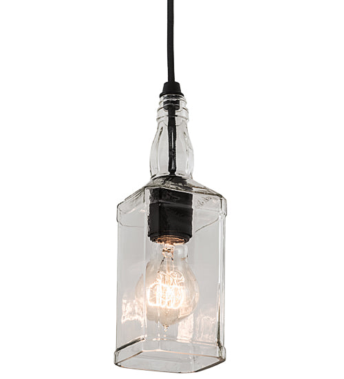 Meyda Lighting Whiskey Bottle 3"Sq Textured Black Bourbon Mini Pendant Light With Clear Bottle Shade Glass
