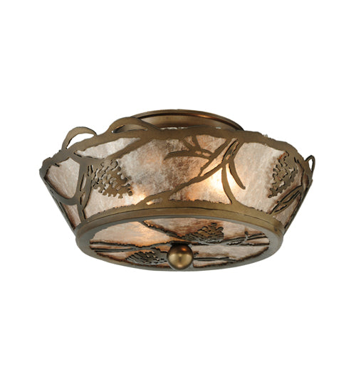 Meyda Lighting Whispering Pines 10" 2-Light Antique Copper Flush Mount Light With Silver Mica Shade Glass