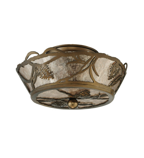 Meyda Lighting Whispering Pines 10" 2-Light Antique Copper Flush Mount Light With Silver Mica Shade Glass