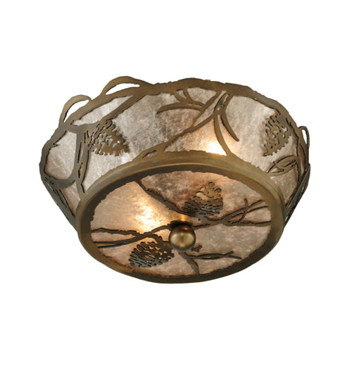 Meyda Lighting Whispering Pines 10" 2-Light Antique Copper Flush Mount Light With Silver Mica Shade Glass
