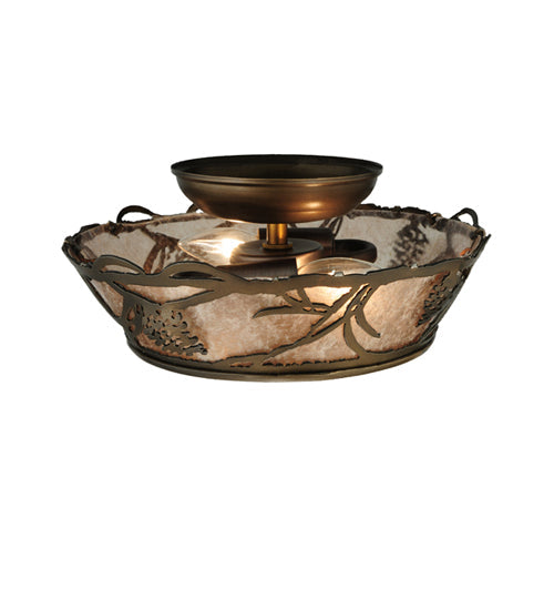 Meyda Lighting Whispering Pines 10" 2-Light Antique Copper Flush Mount Light With Silver Mica Shade Glass