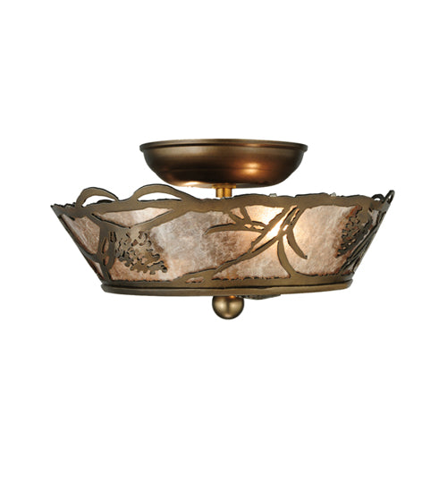 Meyda Lighting Whispering Pines 10" 2-Light Antique Copper Flush Mount Light With Silver Mica Shade Glass
