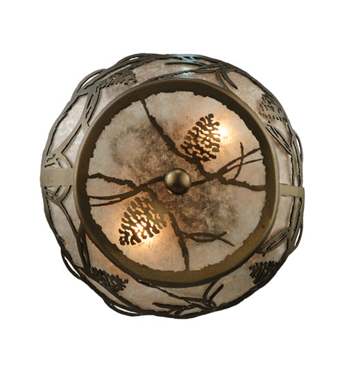 Meyda Lighting Whispering Pines 10" 2-Light Antique Copper Flush Mount Light With Silver Mica Shade Glass