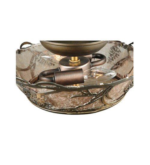 Meyda Lighting Whispering Pines 10" 2-Light Antique Copper Flush Mount Light With Silver Mica Shade Glass