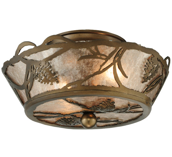 Meyda Lighting Whispering Pines 10" 2-Light Antique Copper Flush Mount Light With Silver Mica Shade Glass