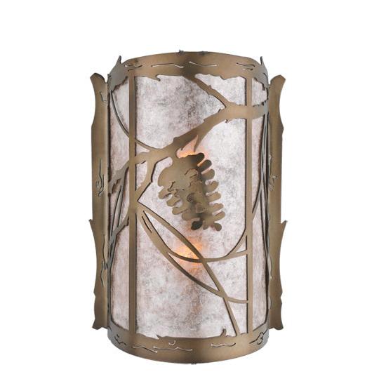 Meyda Lighting Whispering Pines 10" 2-Light Antique Copper Wall Sconce With Silver Mica Shade Glass