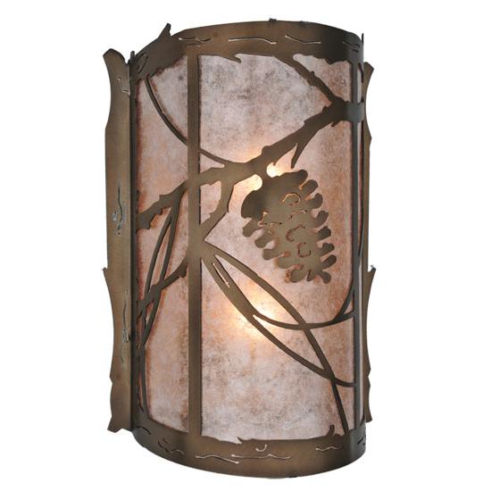 Meyda Lighting Whispering Pines 10" 2-Light Antique Copper Wall Sconce With Silver Mica Shade Glass