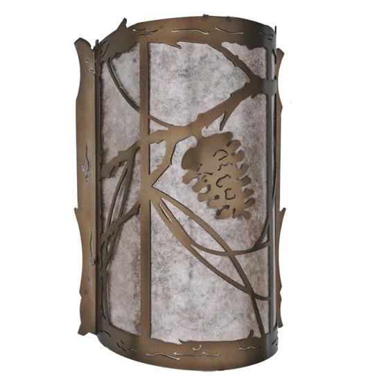 Meyda Lighting Whispering Pines 10" 2-Light Antique Copper Wall Sconce With Silver Mica Shade Glass