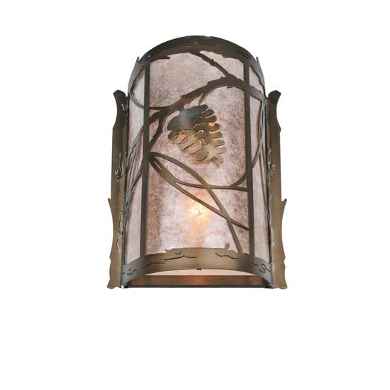 Meyda Lighting Whispering Pines 10" 2-Light Antique Copper Wall Sconce With Silver Mica Shade Glass