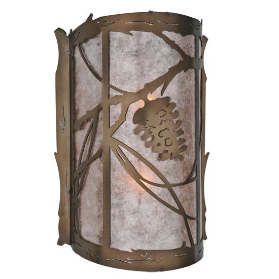 Meyda Lighting Whispering Pines 10" 2-Light Antique Copper Wall Sconce With Silver Mica Shade Glass