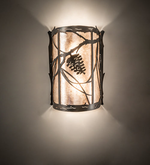 Meyda Lighting Whispering Pines 10" 2-Light Dark Burnished Antique Copper Wall Sconce With Silver Mica Shade Glass