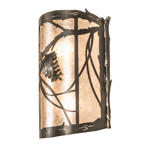 Meyda Lighting Whispering Pines 10" 2-Light Dark Burnished Antique Copper Wall Sconce With Silver Mica Shade Glass