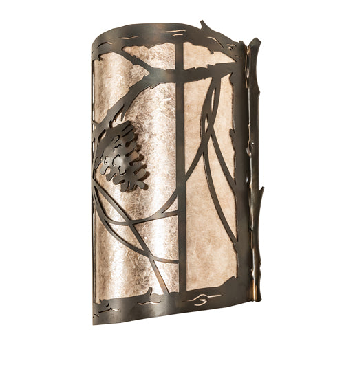 Meyda Lighting Whispering Pines 10" 2-Light Dark Burnished Antique Copper Wall Sconce With Silver Mica Shade Glass