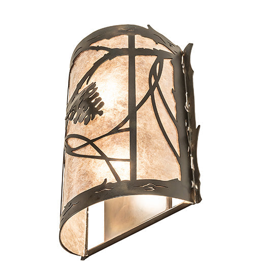 Meyda Lighting Whispering Pines 10" 2-Light Dark Burnished Antique Copper Wall Sconce With Silver Mica Shade Glass