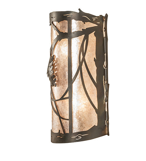 Meyda Lighting Whispering Pines 10" 2-Light Dark Burnished Antique Copper Wall Sconce With Silver Mica Shade Glass