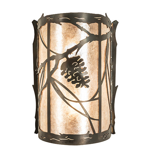 Meyda Lighting Whispering Pines 10" 2-Light Dark Burnished Antique Copper Wall Sconce With Silver Mica Shade Glass