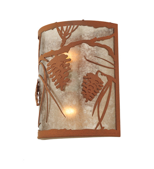 Meyda Lighting Whispering Pines 10" 2-Light Earth Wall Sconce With Silver Mica Shade Glass