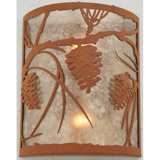 Meyda Lighting Whispering Pines 10" 2-Light Earth Wall Sconce With Silver Mica Shade Glass