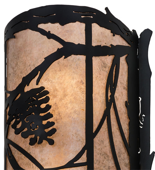 Meyda Lighting Whispering Pines 10" 2-Light Flat Black Wall Sconce With Silver Mica Shade Glass