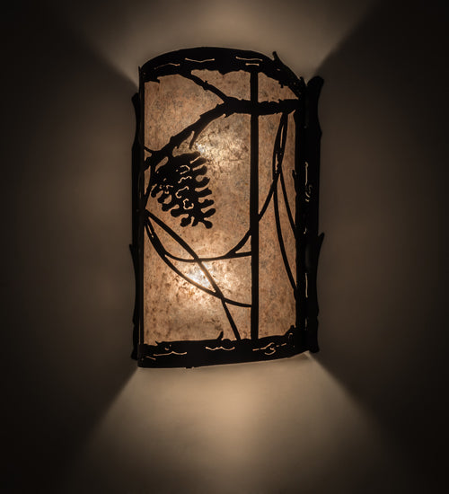Meyda Lighting Whispering Pines 10" 2-Light Flat Black Wall Sconce With Silver Mica Shade Glass
