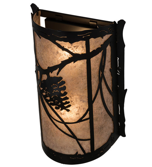 Meyda Lighting Whispering Pines 10" 2-Light Flat Black Wall Sconce With Silver Mica Shade Glass