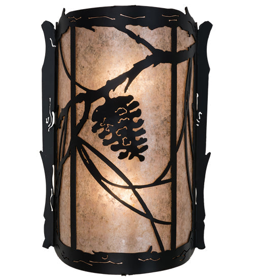 Meyda Lighting Whispering Pines 10" 2-Light Flat Black Wall Sconce With Silver Mica Shade Glass