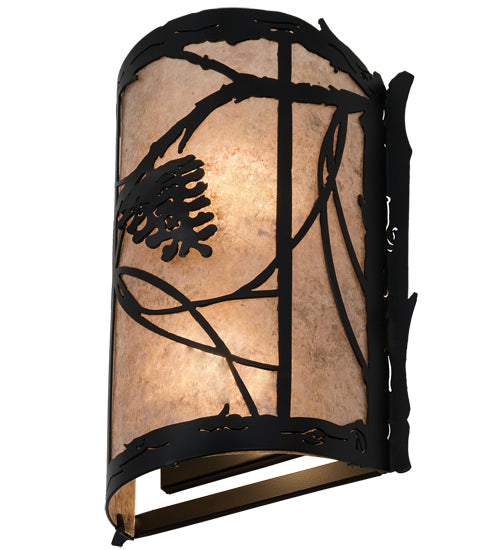 Meyda Lighting Whispering Pines 10" 2-Light Flat Black Wall Sconce With Silver Mica Shade Glass