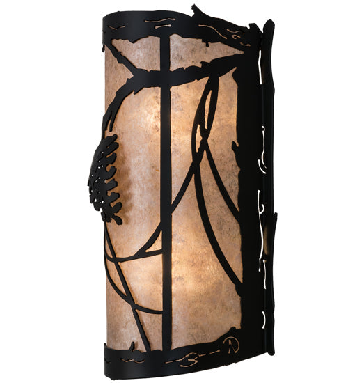 Meyda Lighting Whispering Pines 10" 2-Light Flat Black Wall Sconce With Silver Mica Shade Glass