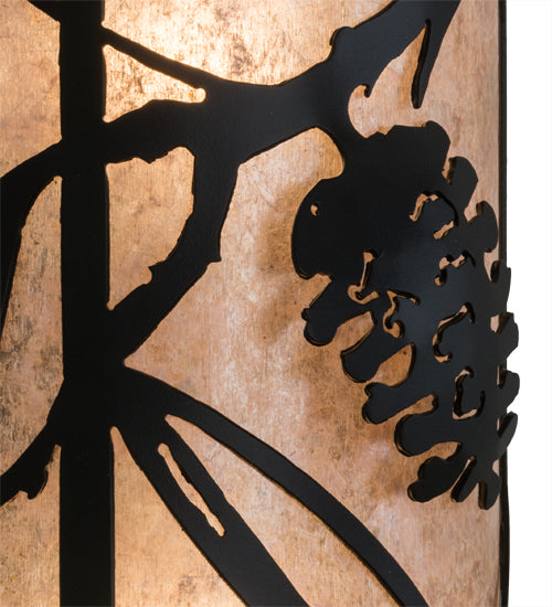 Meyda Lighting Whispering Pines 10" 2-Light Flat Black Wall Sconce With Silver Mica Shade Glass