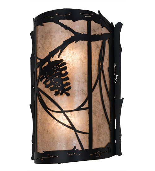 Meyda Lighting Whispering Pines 10" 2-Light Flat Black Wall Sconce With Silver Mica Shade Glass
