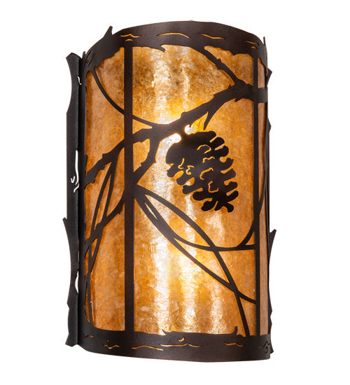 Meyda Lighting Whispering Pines 10" 2-Light Mahogany Bronze Left Wall Sconce With Amber Mica Shade Glass