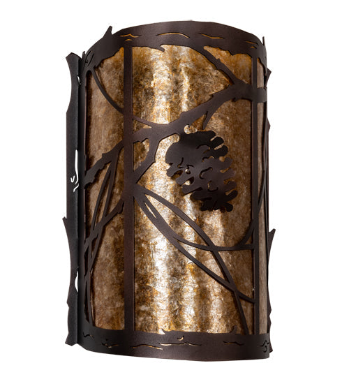Meyda Lighting Whispering Pines 10" 2-Light Mahogany Bronze Left Wall Sconce With Amber Mica Shade Glass