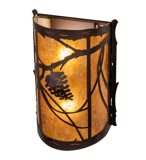Meyda Lighting Whispering Pines 10" 2-Light Mahogany Bronze Left Wall Sconce With Amber Mica Shade Glass