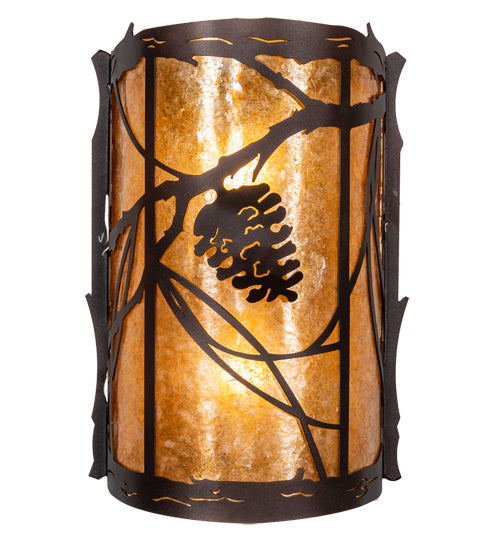 Meyda Lighting Whispering Pines 10" 2-Light Mahogany Bronze Left Wall Sconce With Amber Mica Shade Glass