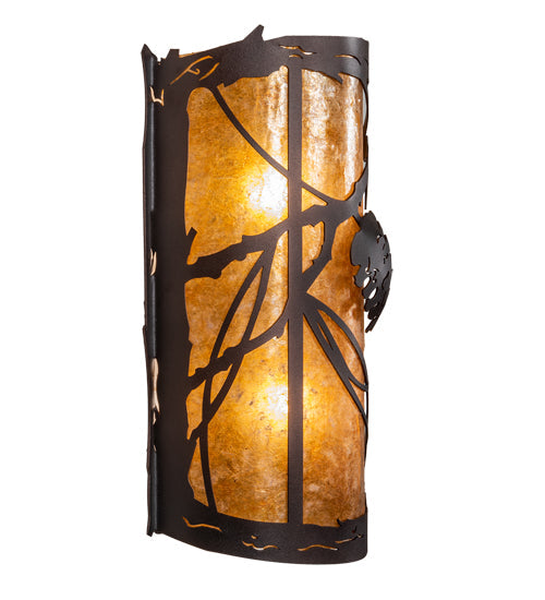Meyda Lighting Whispering Pines 10" 2-Light Mahogany Bronze Left Wall Sconce With Amber Mica Shade Glass