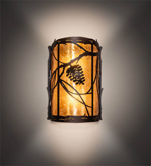 Meyda Lighting Whispering Pines 10" 2-Light Mahogany Bronze Left Wall Sconce With Amber Mica Shade Glass