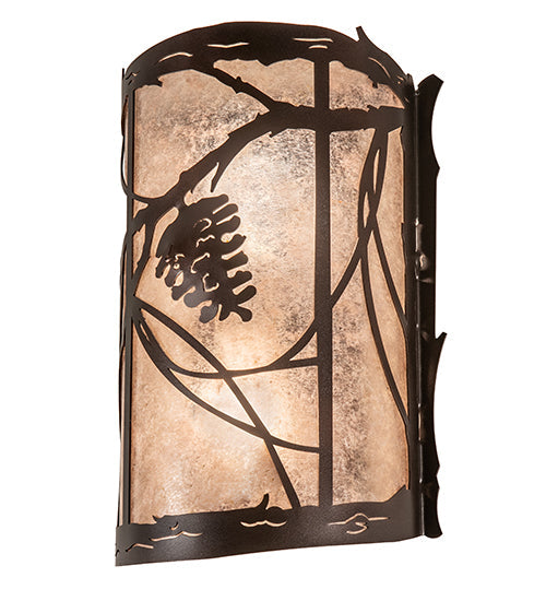 Meyda Lighting Whispering Pines 10" 2-Light Mahogany Bronze Wall Sconce With Silver Mica Shade Glass