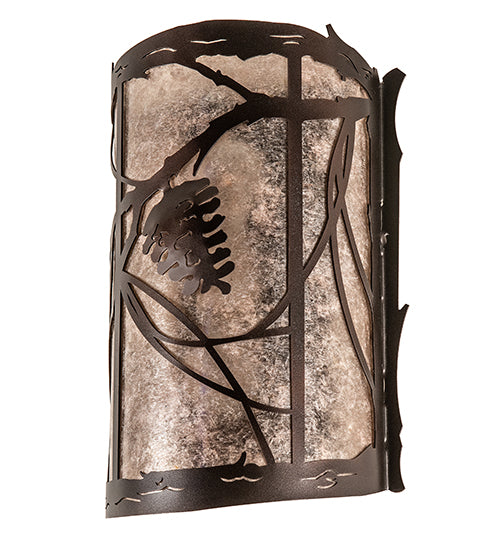 Meyda Lighting Whispering Pines 10" 2-Light Mahogany Bronze Wall Sconce With Silver Mica Shade Glass