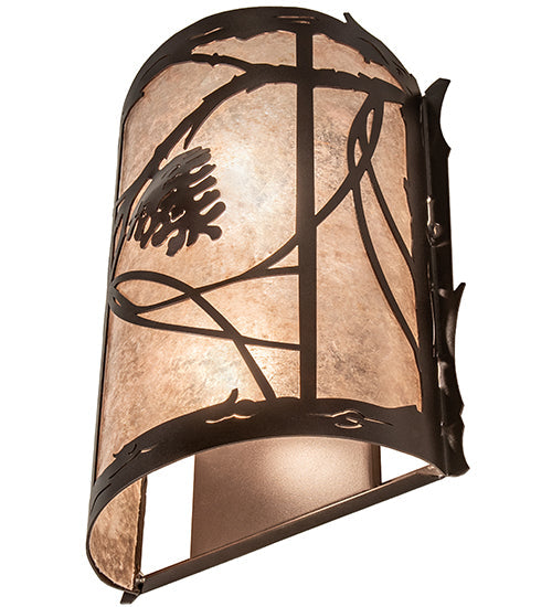 Meyda Lighting Whispering Pines 10" 2-Light Mahogany Bronze Wall Sconce With Silver Mica Shade Glass