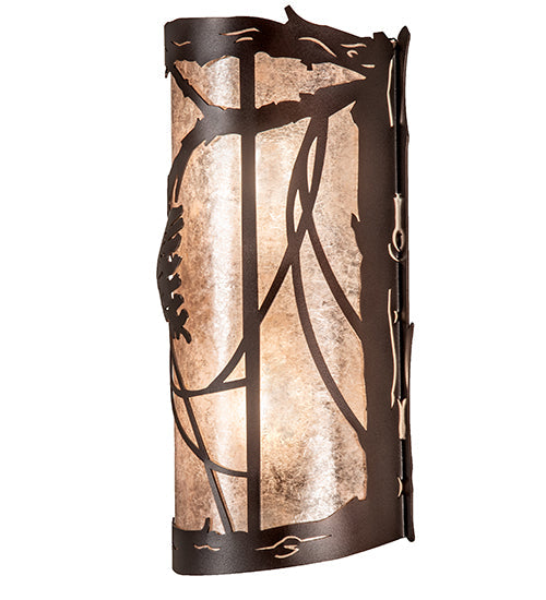 Meyda Lighting Whispering Pines 10" 2-Light Mahogany Bronze Wall Sconce With Silver Mica Shade Glass